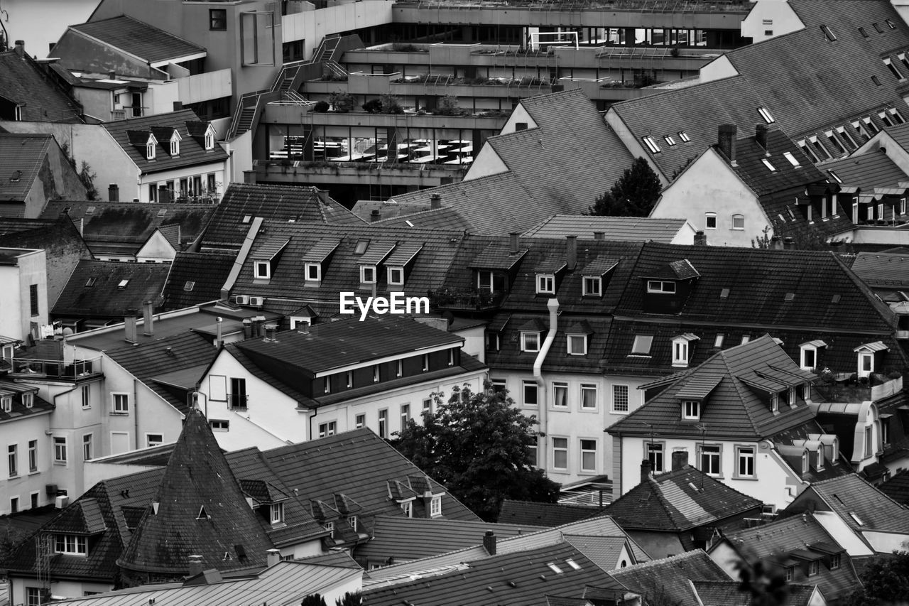 High angle view of buildings in city