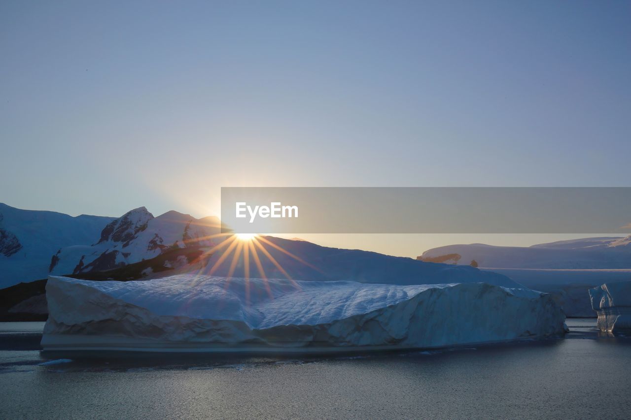 SNOWCAPPED MOUNTAINS AGAINST CLEAR SKY DURING SUNSET