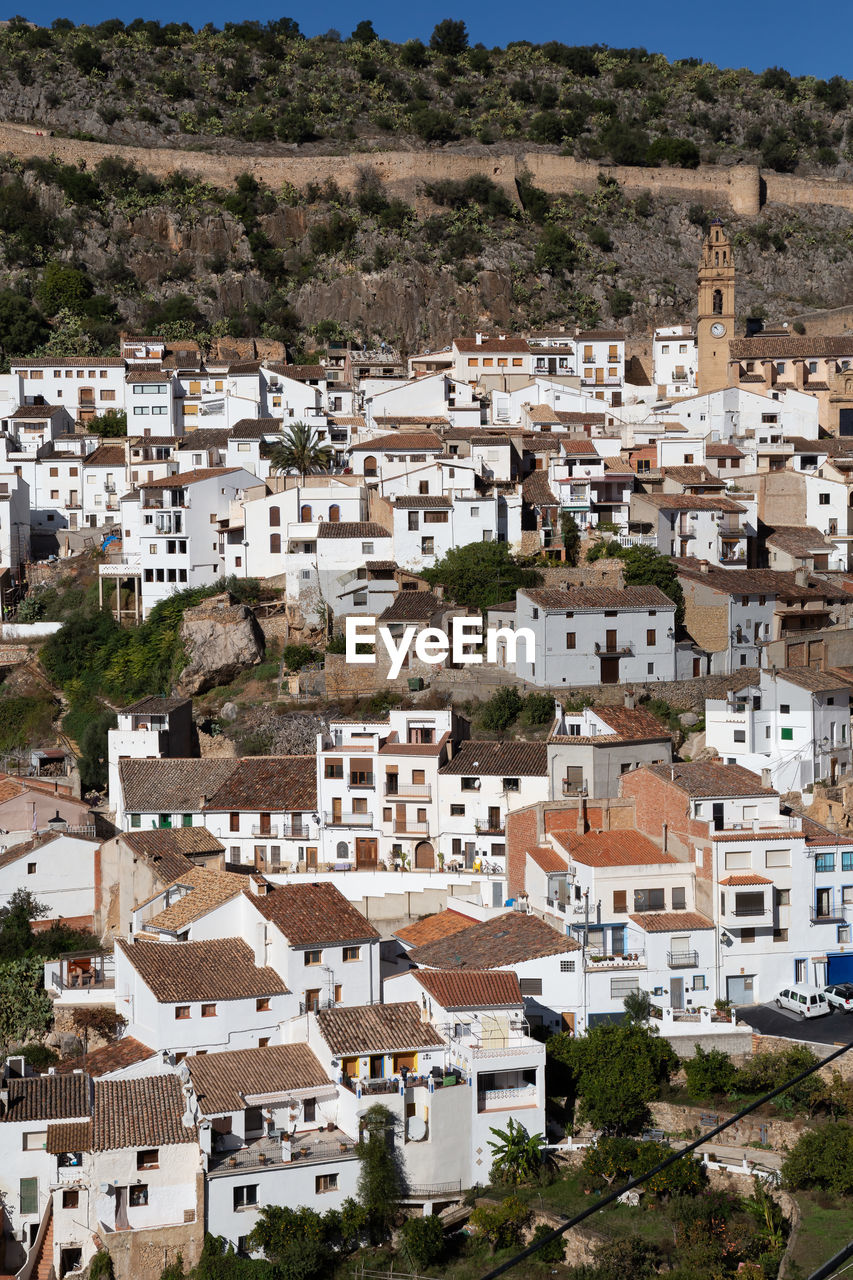 HIGH ANGLE SHOT OF TOWNSCAPE AGAINST BUILDINGS