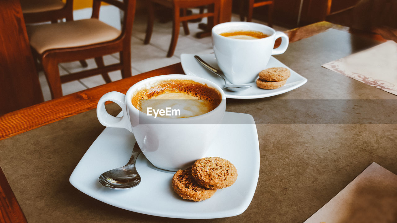 High angle view of coffee on table