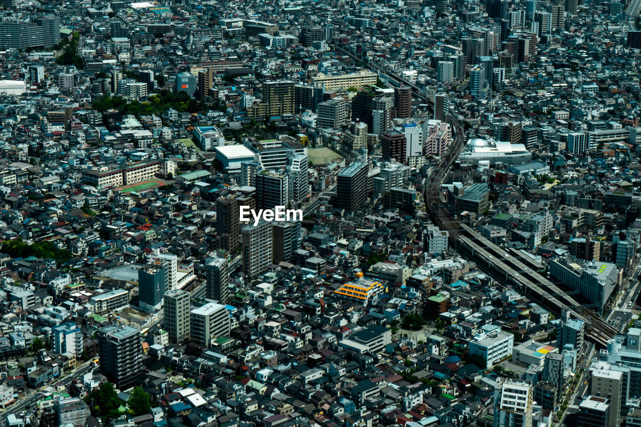 High angle view of buildings in tokyo, japan