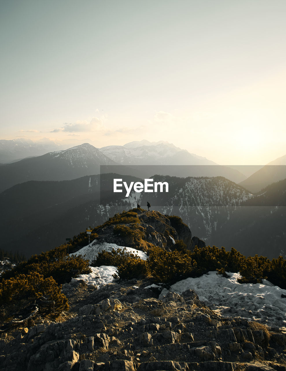 Scenic view of mountains against sky during sunset