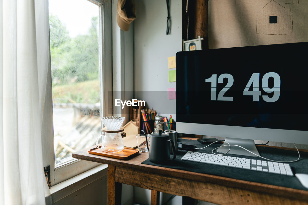 Interior of laptop on table at home