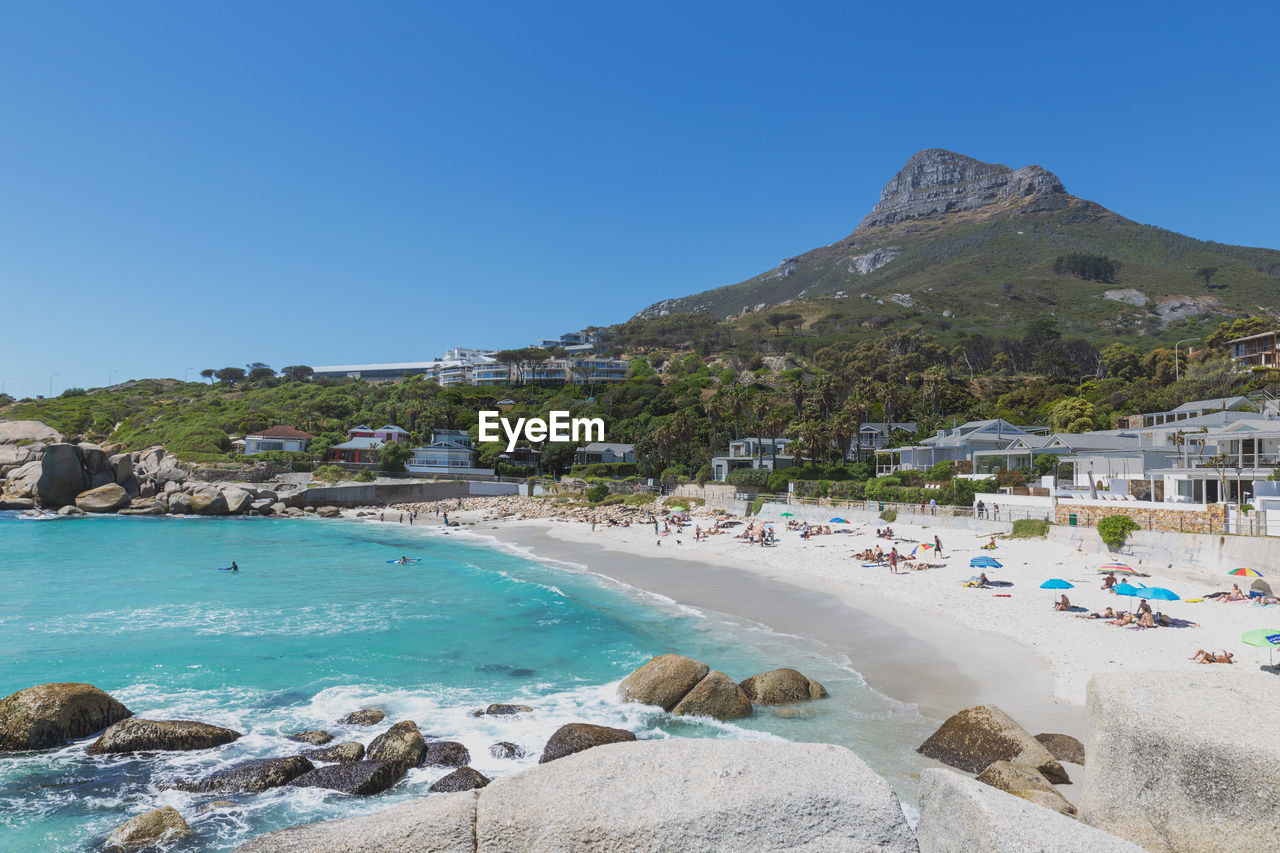 PANORAMIC VIEW OF SEA AGAINST CLEAR BLUE SKY