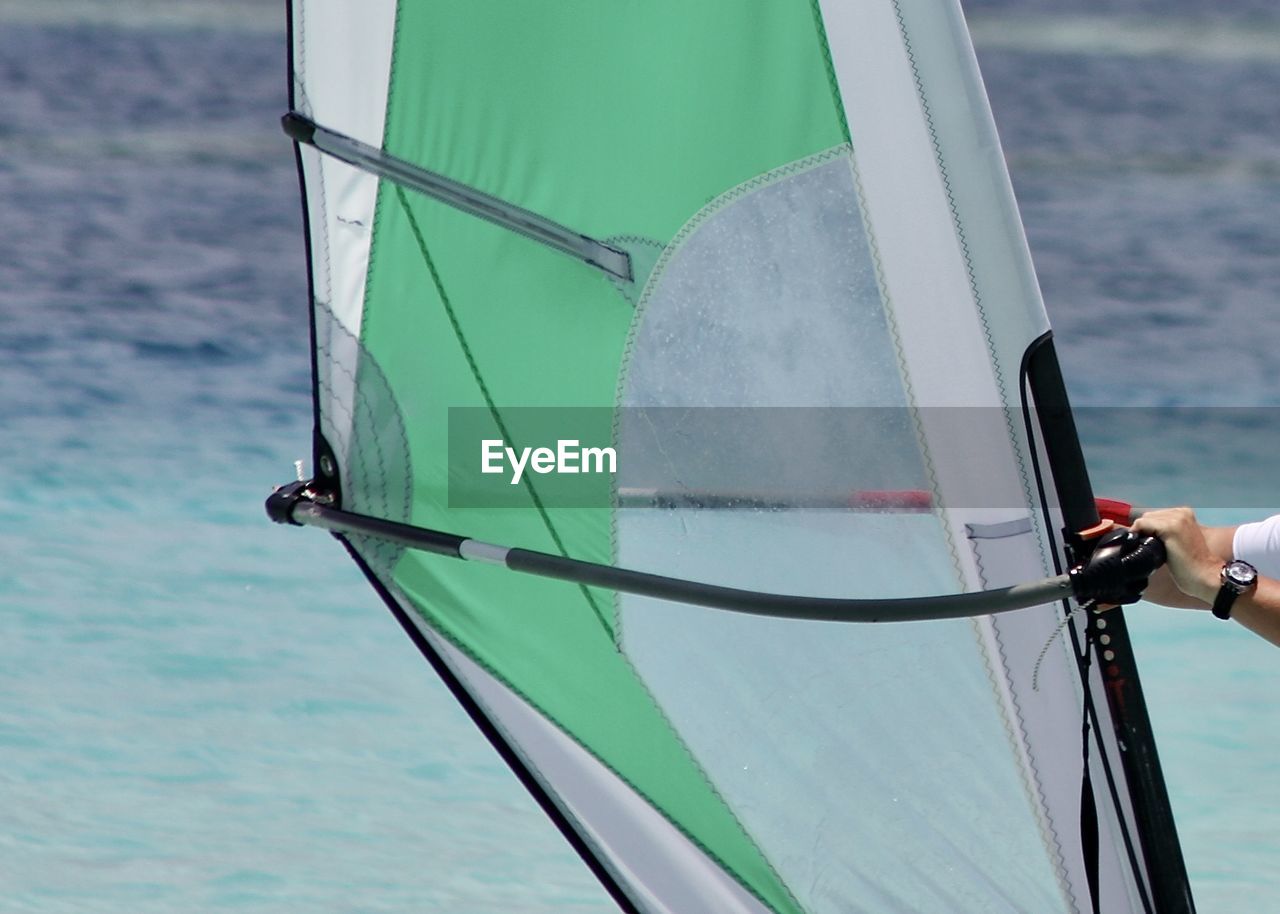 CLOSE-UP OF BOAT SAILING IN SEA