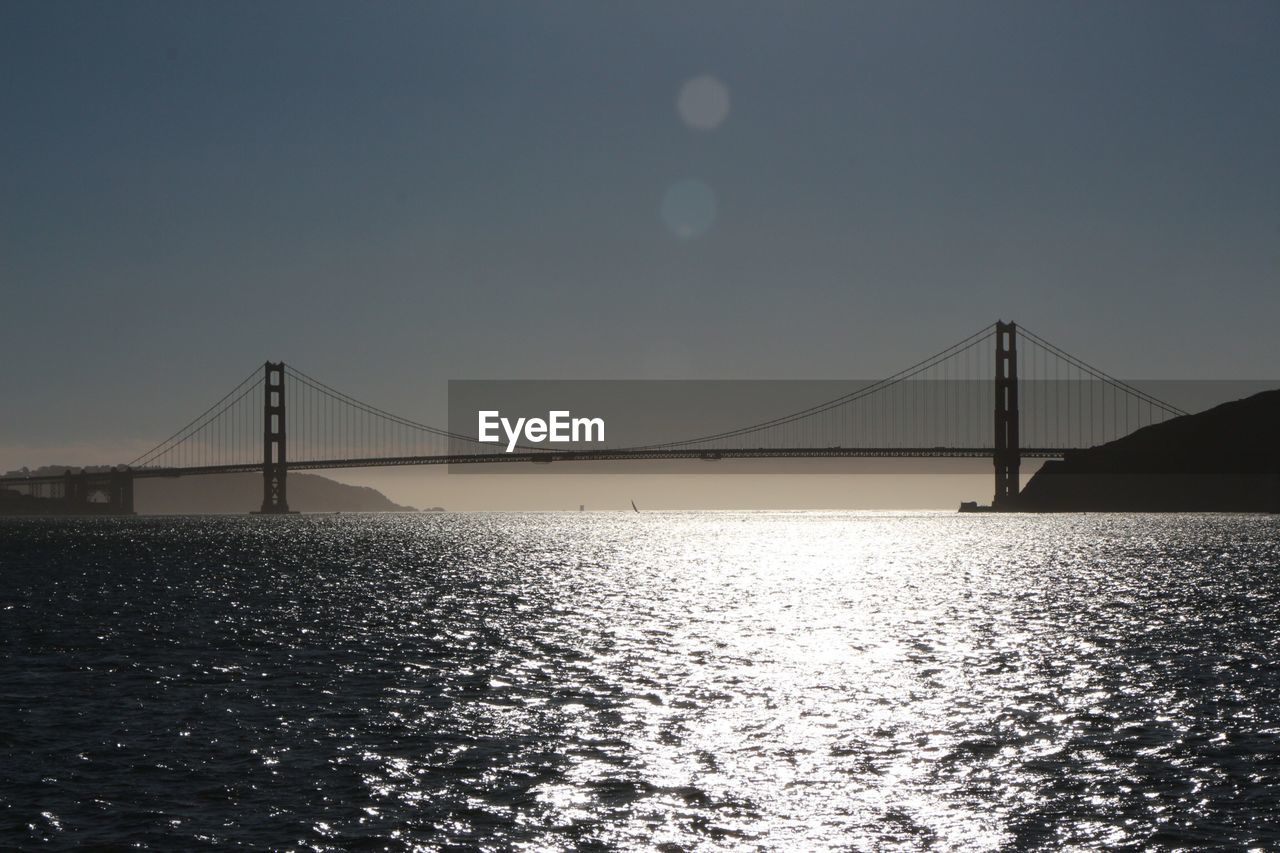 View of suspension bridge over sea