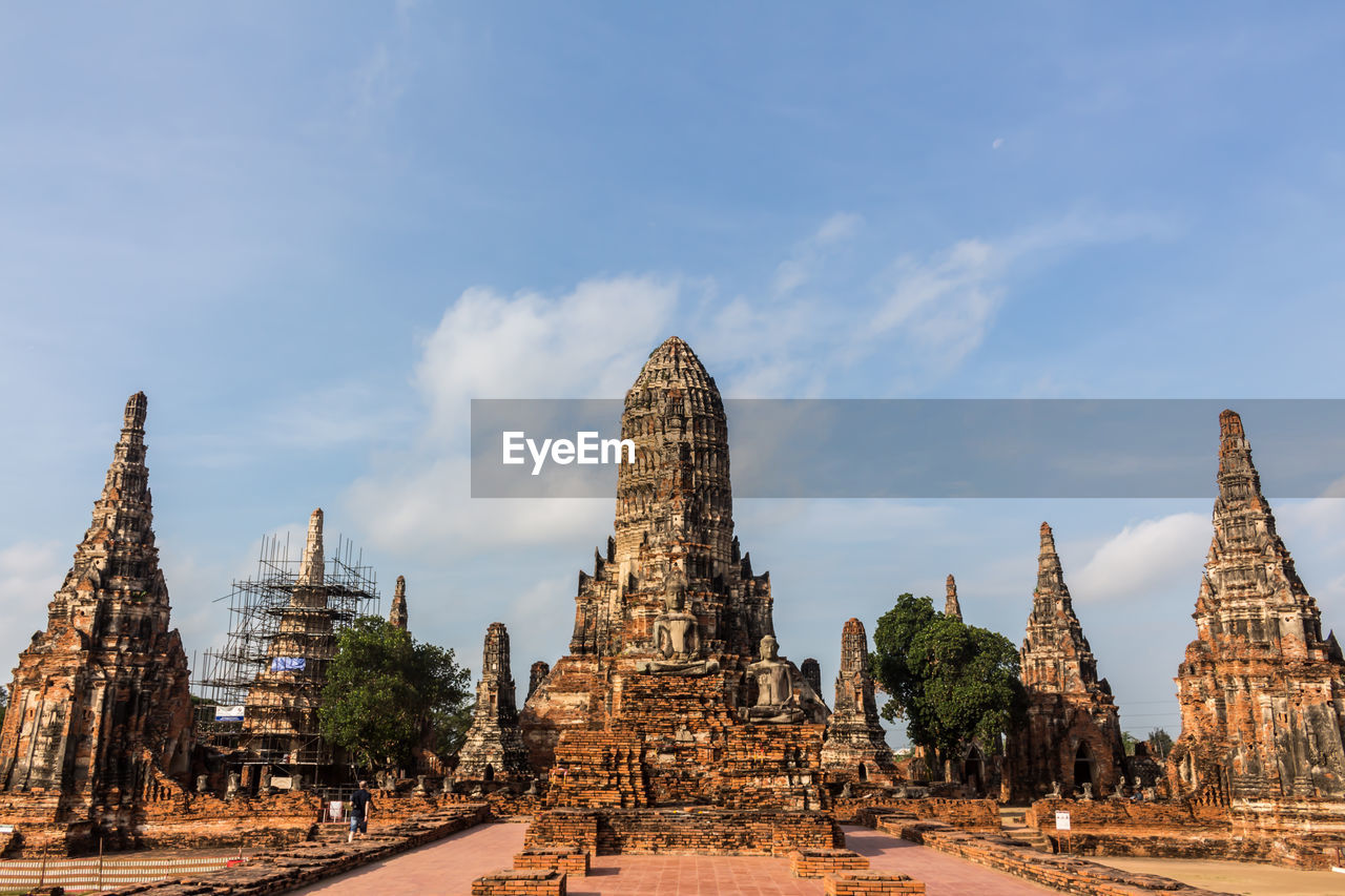 Panoramic view of temple amidst buildings against sky