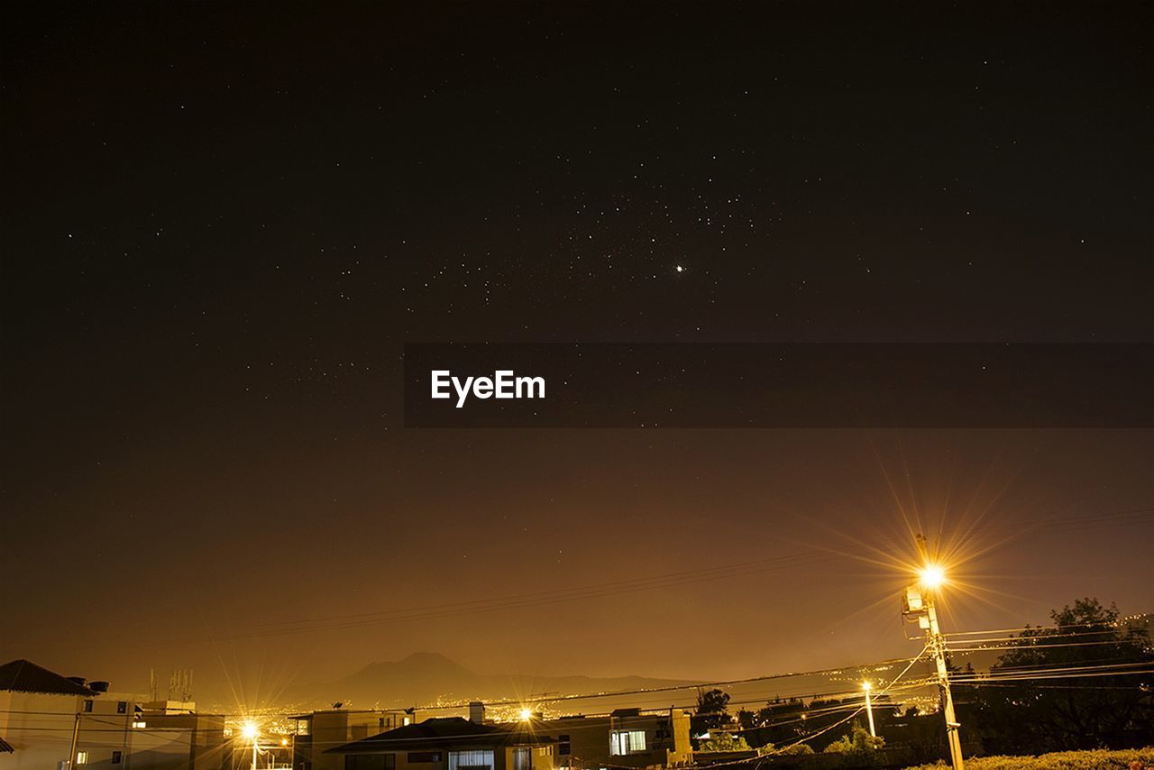 ILLUMINATED CITYSCAPE AGAINST SKY