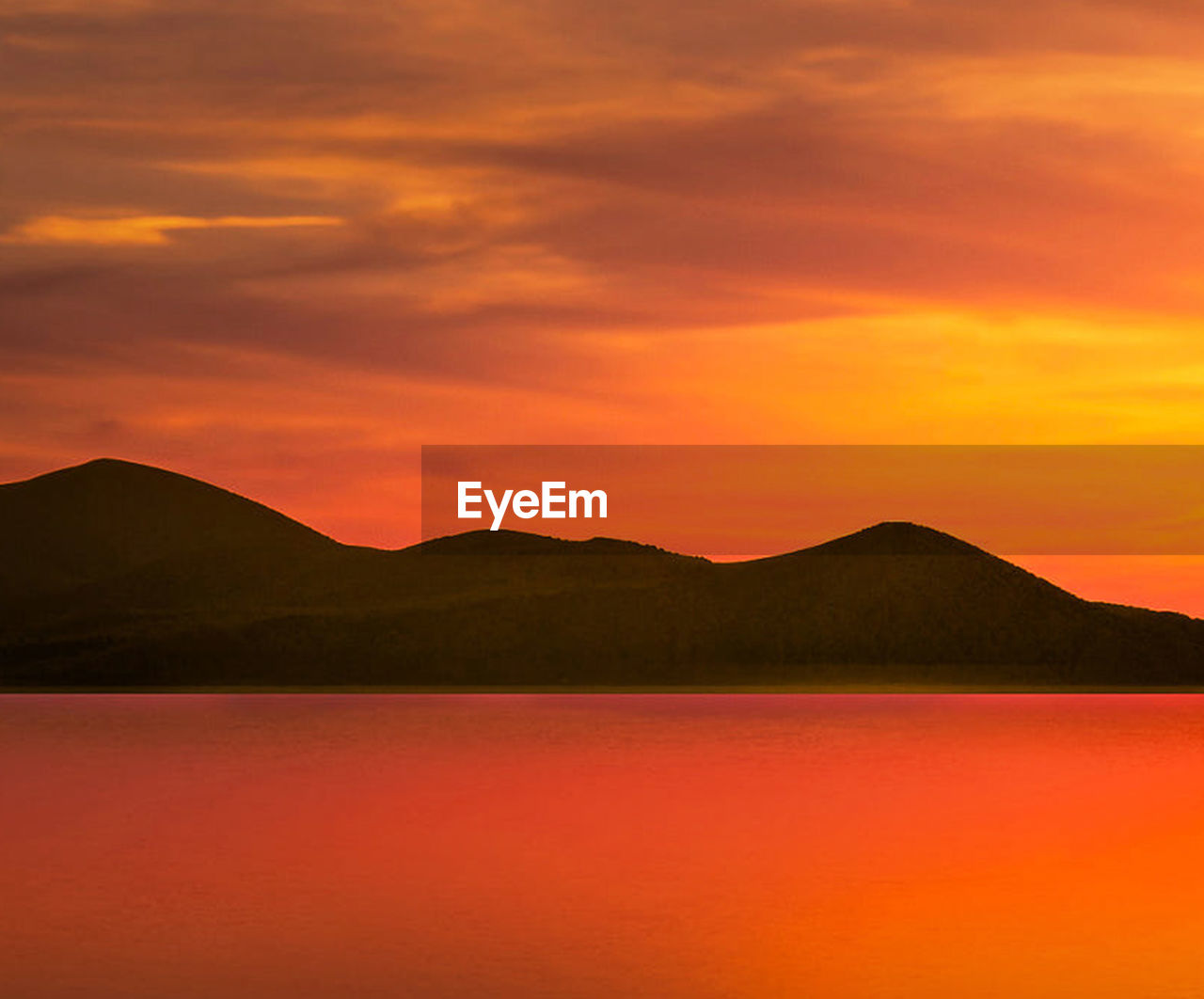 Scenic view of lake against sky during sunset