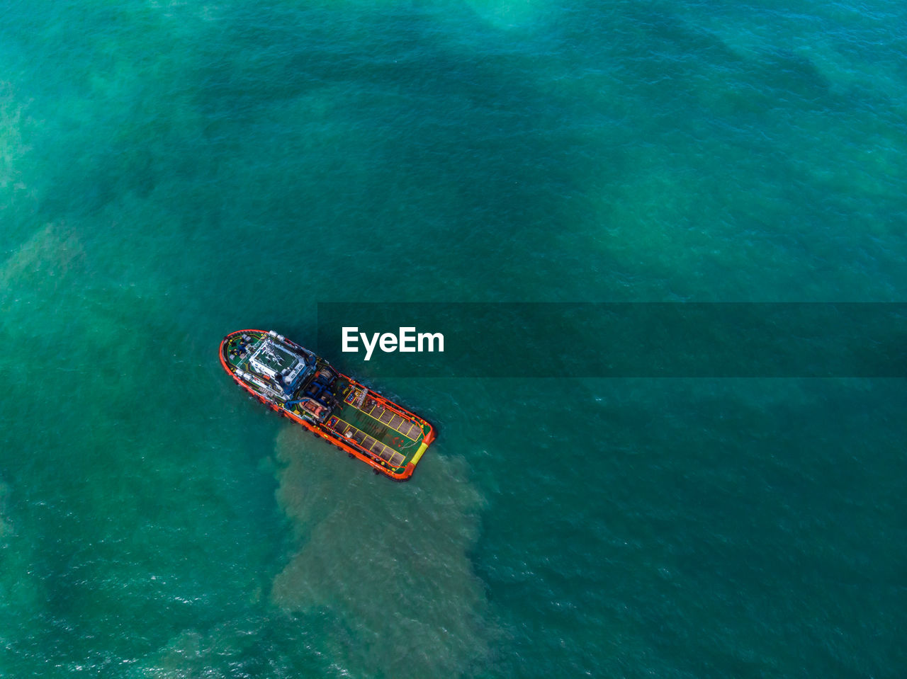 High angle view of boat moving on sea