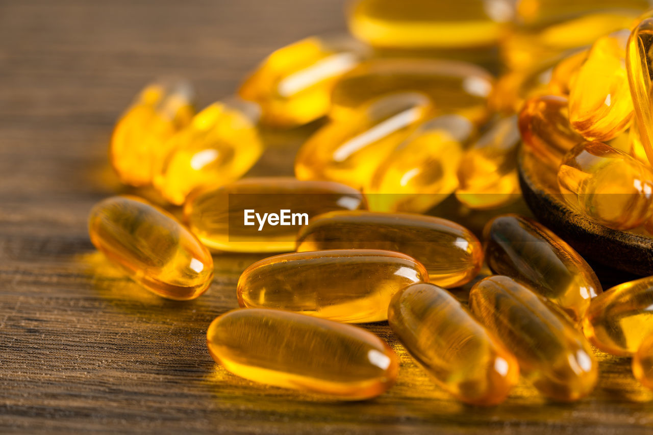 high angle view of pills on table