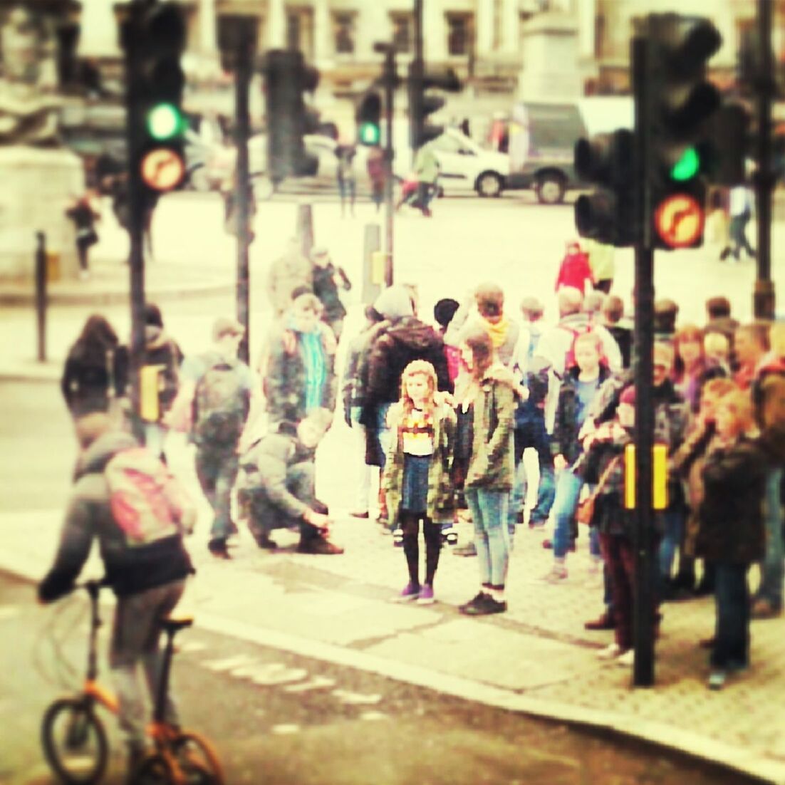 Group of people on city sidewalk