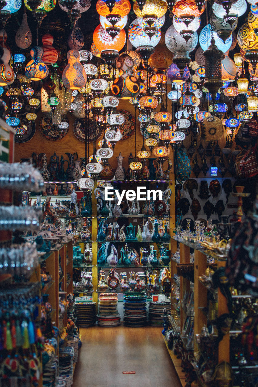 A bunch of turkish lamps at one of many kemer gift shops. antalya, turkey.