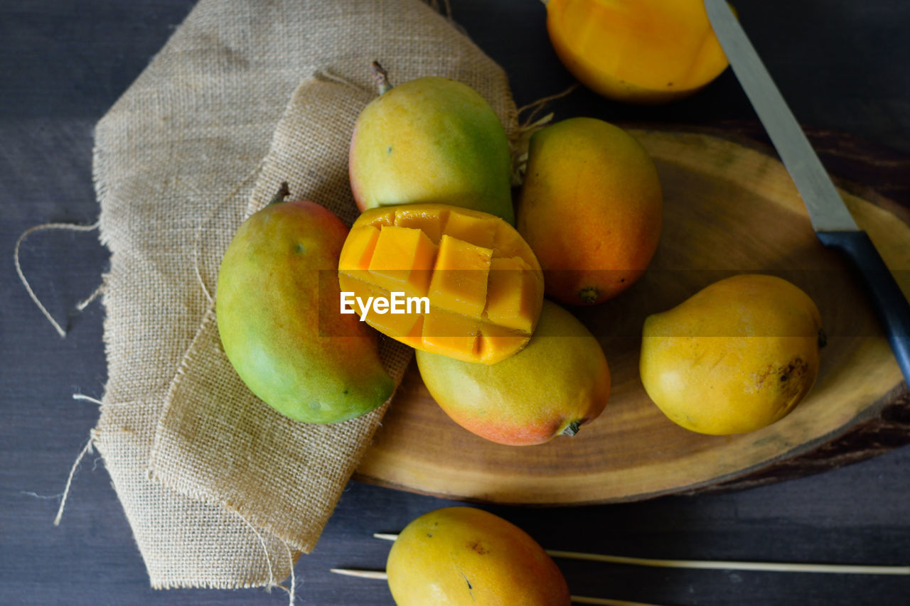 High angle view of mango on table
