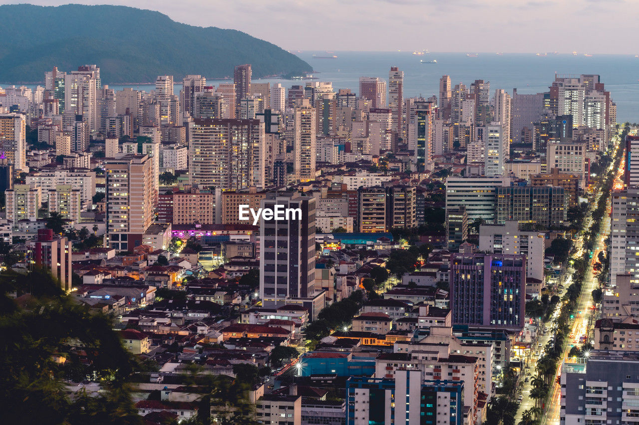 Evening shot of the skyline of santos, sp, brazil. 