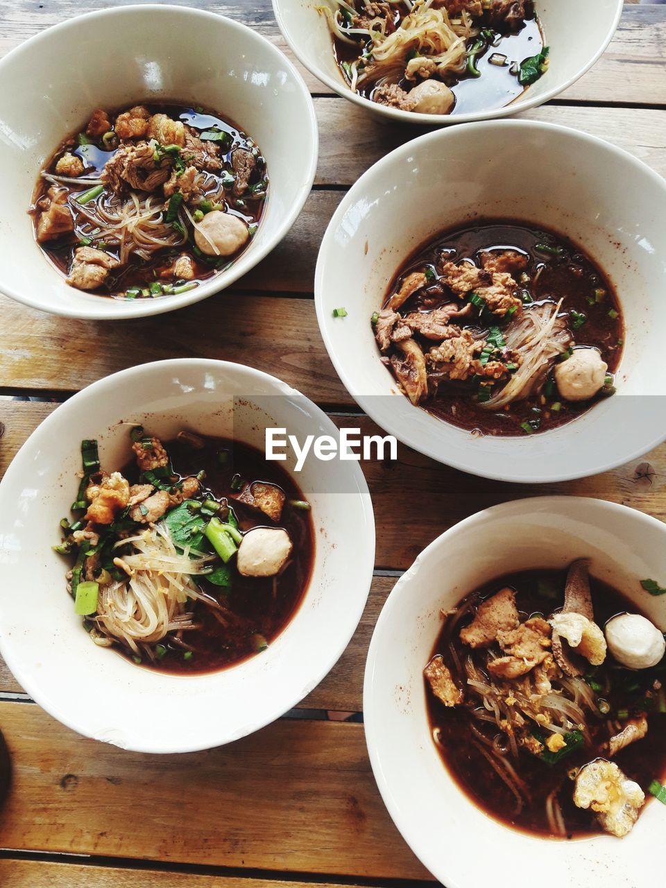 High angle view of food served on table