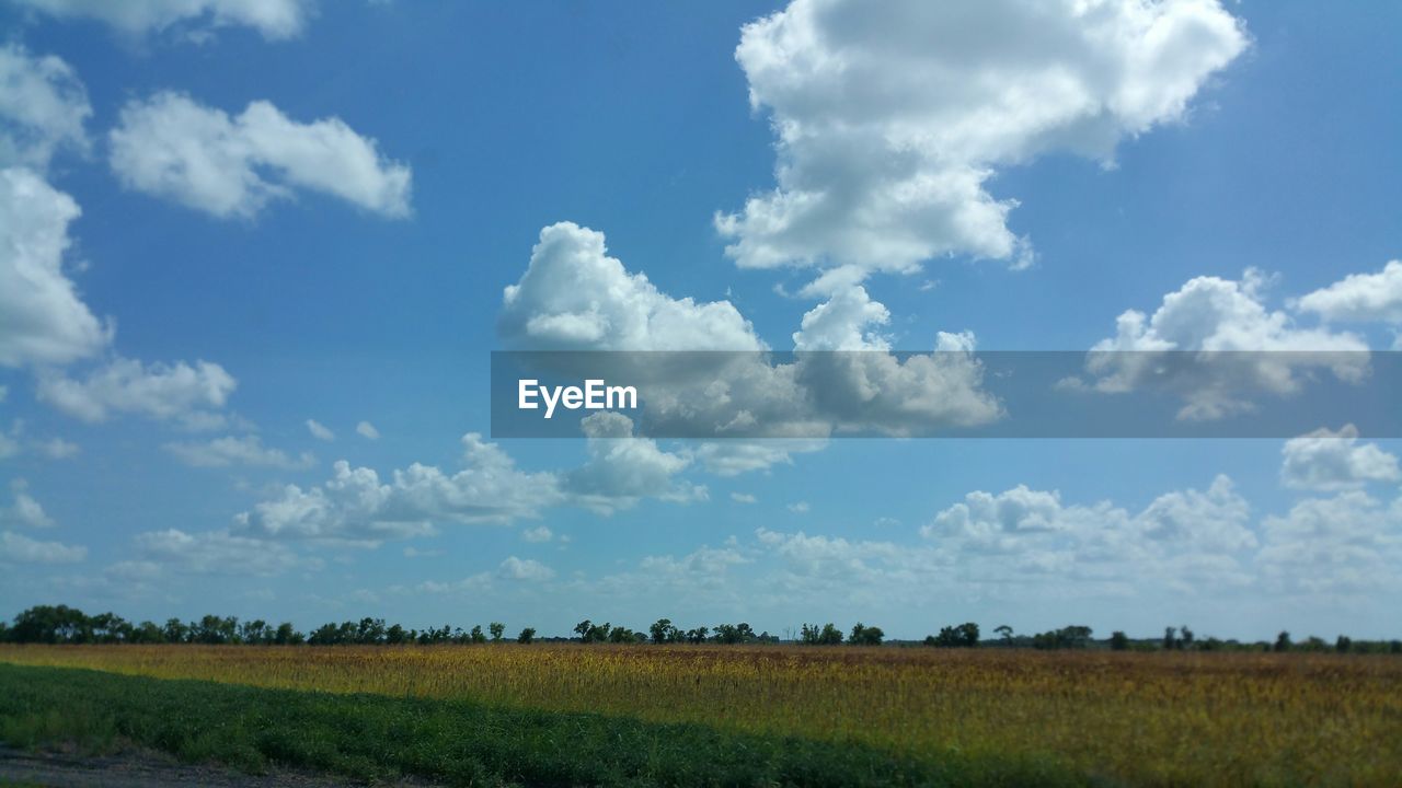 Scenic view of grassy field against cloudy sky