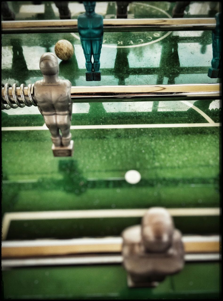 Close-up view of foosball