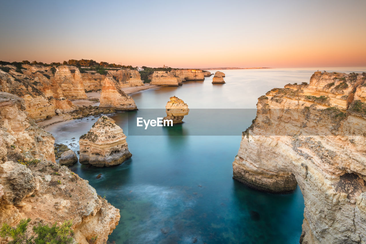 Praia da marinha in the algarve just after sunset