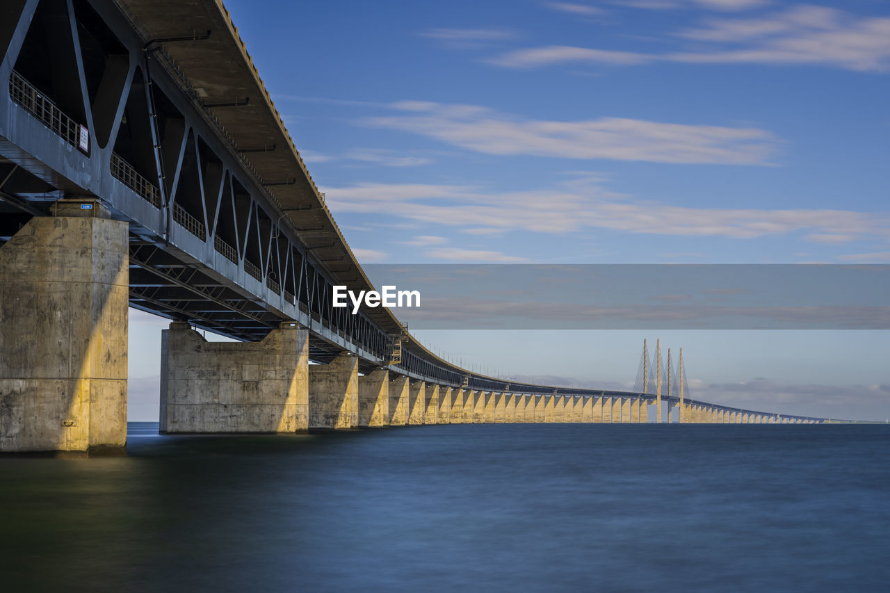 Denmark, copenhagen, oresund bridge stretching over oresund strait