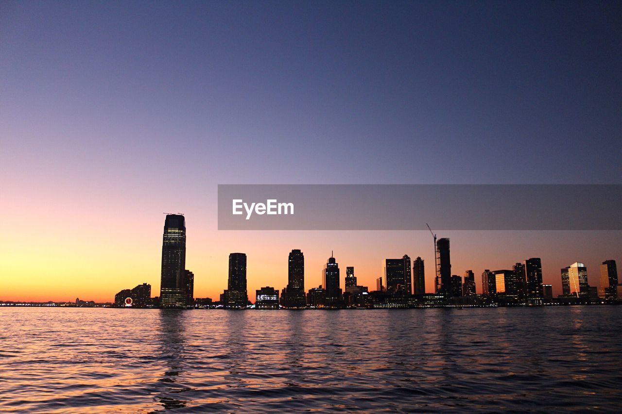 City skyline at sunset