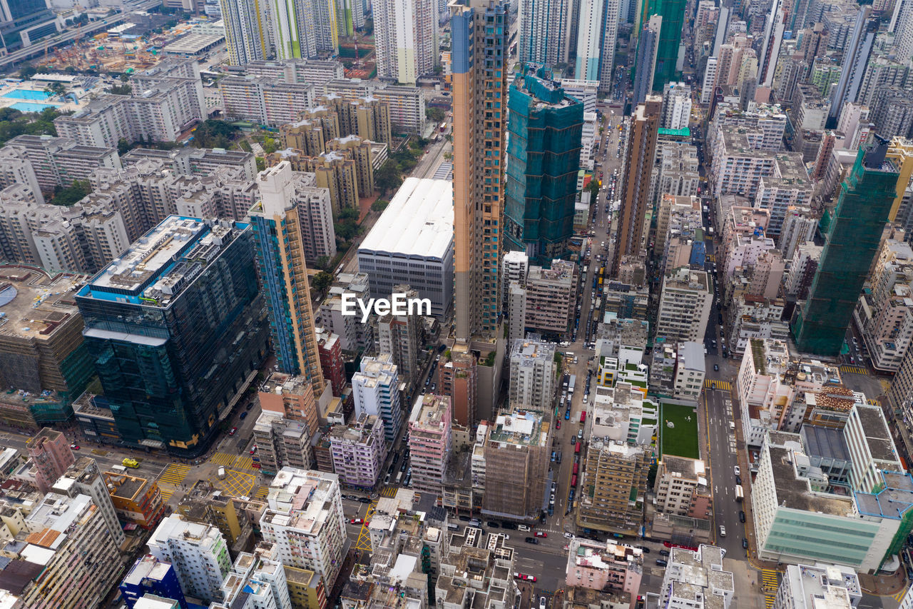 Aerial view of modern buildings in city