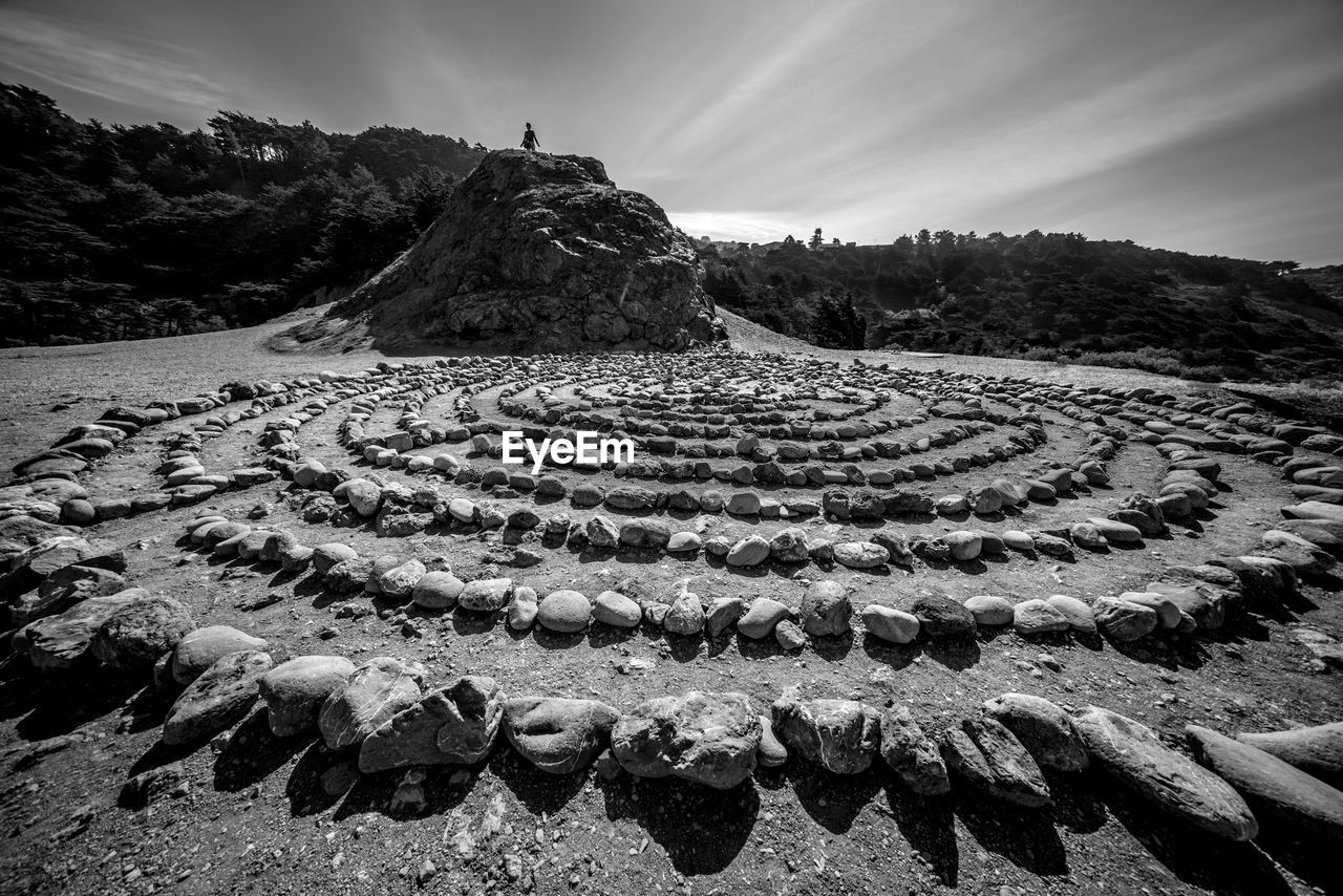 Stones arranged in labyrinth shape