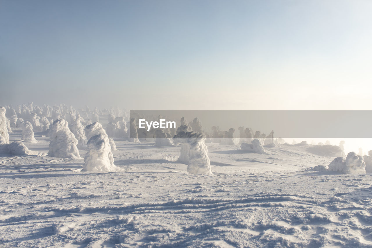 Scenic view of frozen landscape against sky