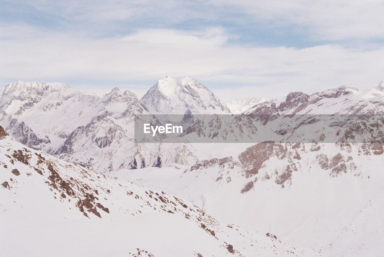 Scenic view of snowcapped mountains against sky