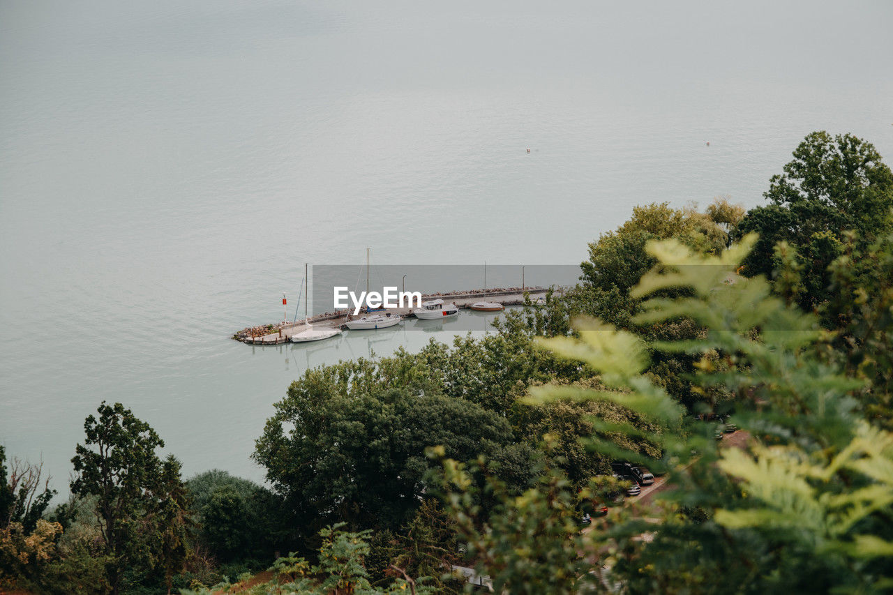water, plant, tree, sea, nature, coast, no people, day, shore, beauty in nature, nautical vessel, transportation, outdoors, land, tranquility, scenics - nature, growth, environment, sky, travel, beach, high angle view, hill, tranquil scene, architecture, morning, travel destinations