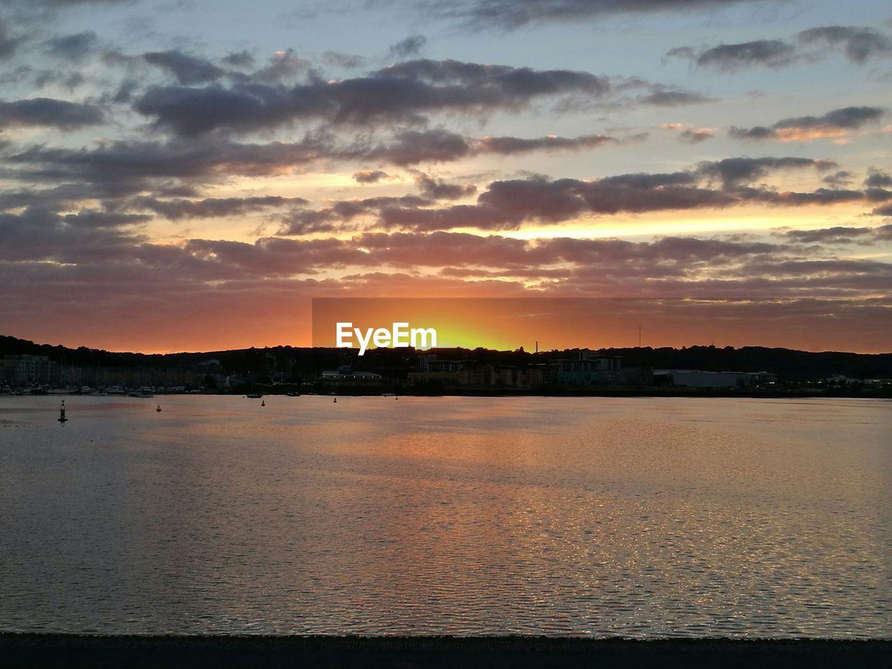 Scenic view of lake against sky during sunset