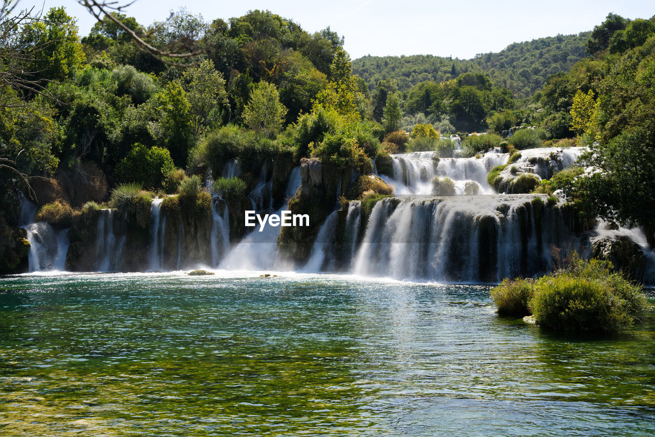 high angle view of waterfall in forest