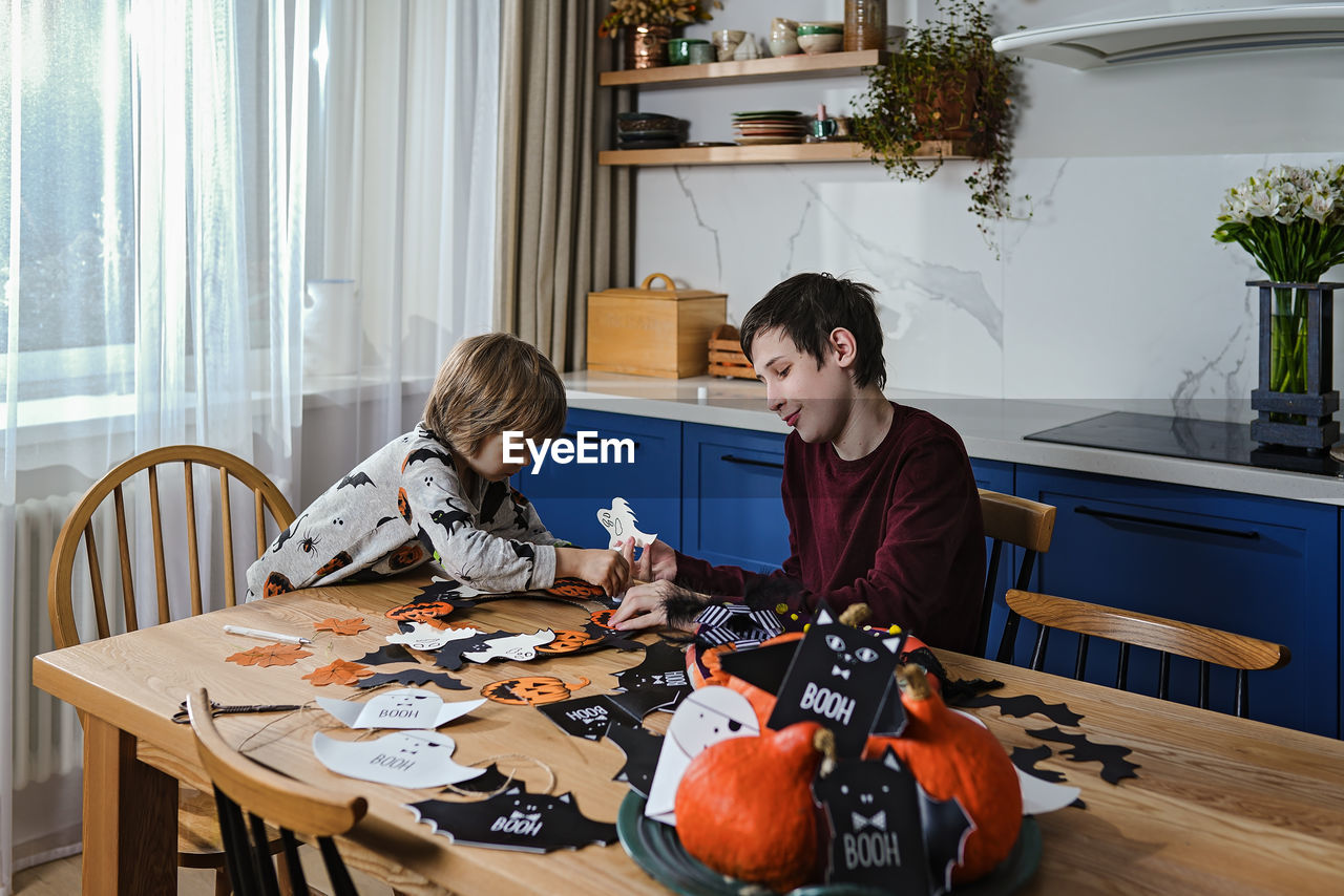 Halloween's decoration wreath and garland for celebration. home preparations for halloween