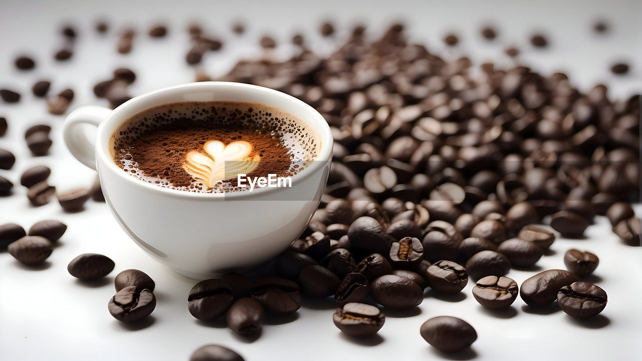 high angle view of coffee beans on table