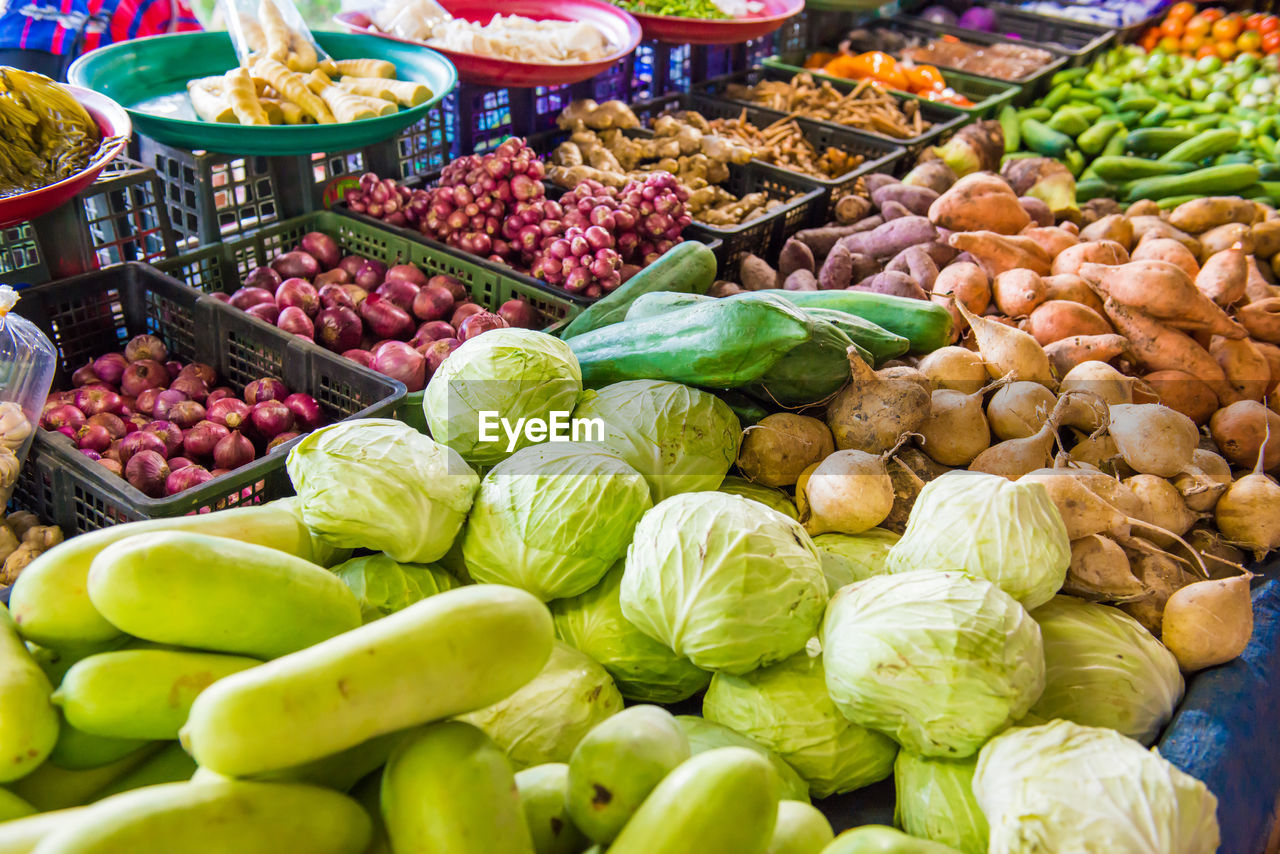 Fresh vegetables at traditional asian market. can be used as food background