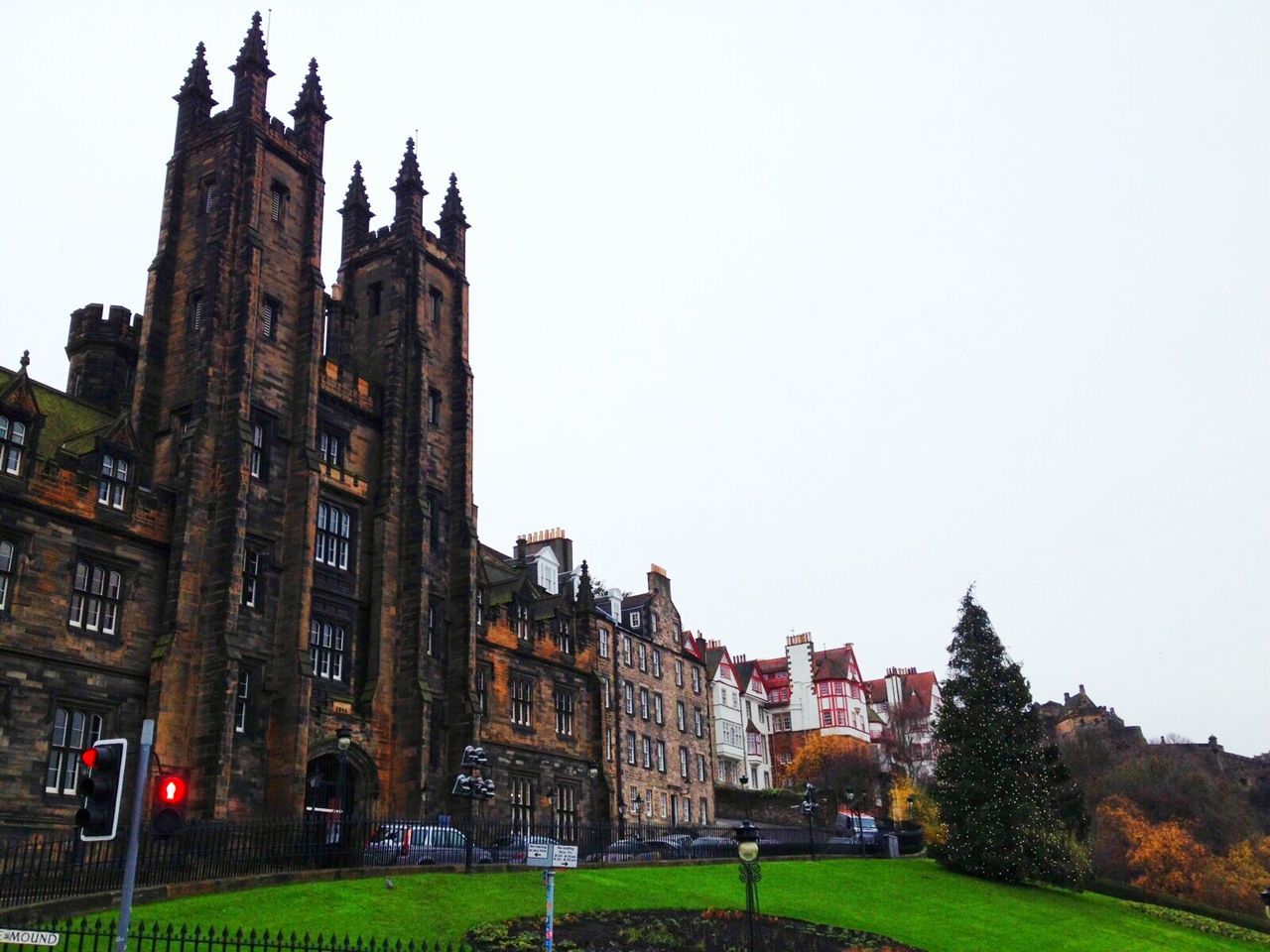 Low angle view of new college against clear sky