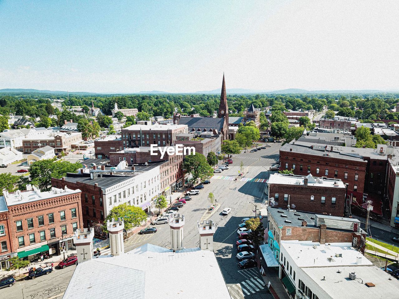 High angle view of townscape against sky