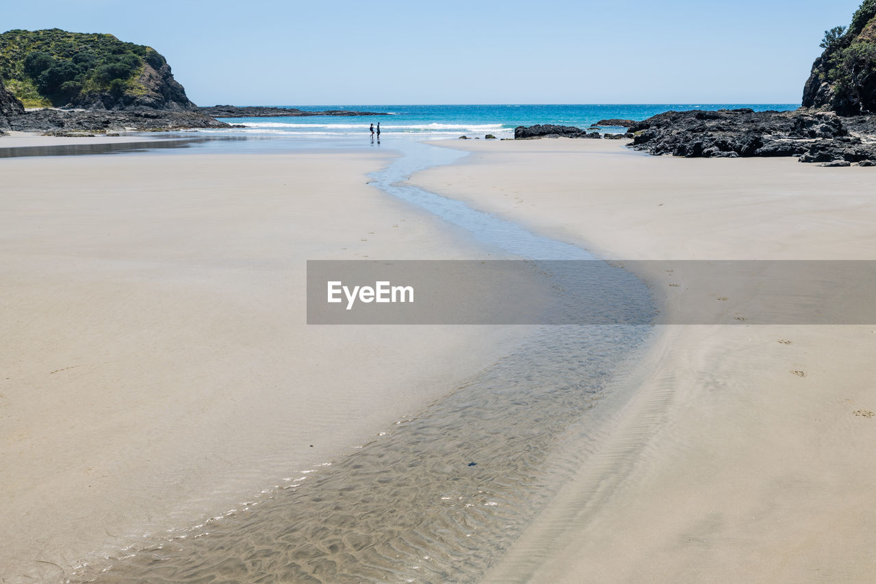 Scenic view of beach against clear sky