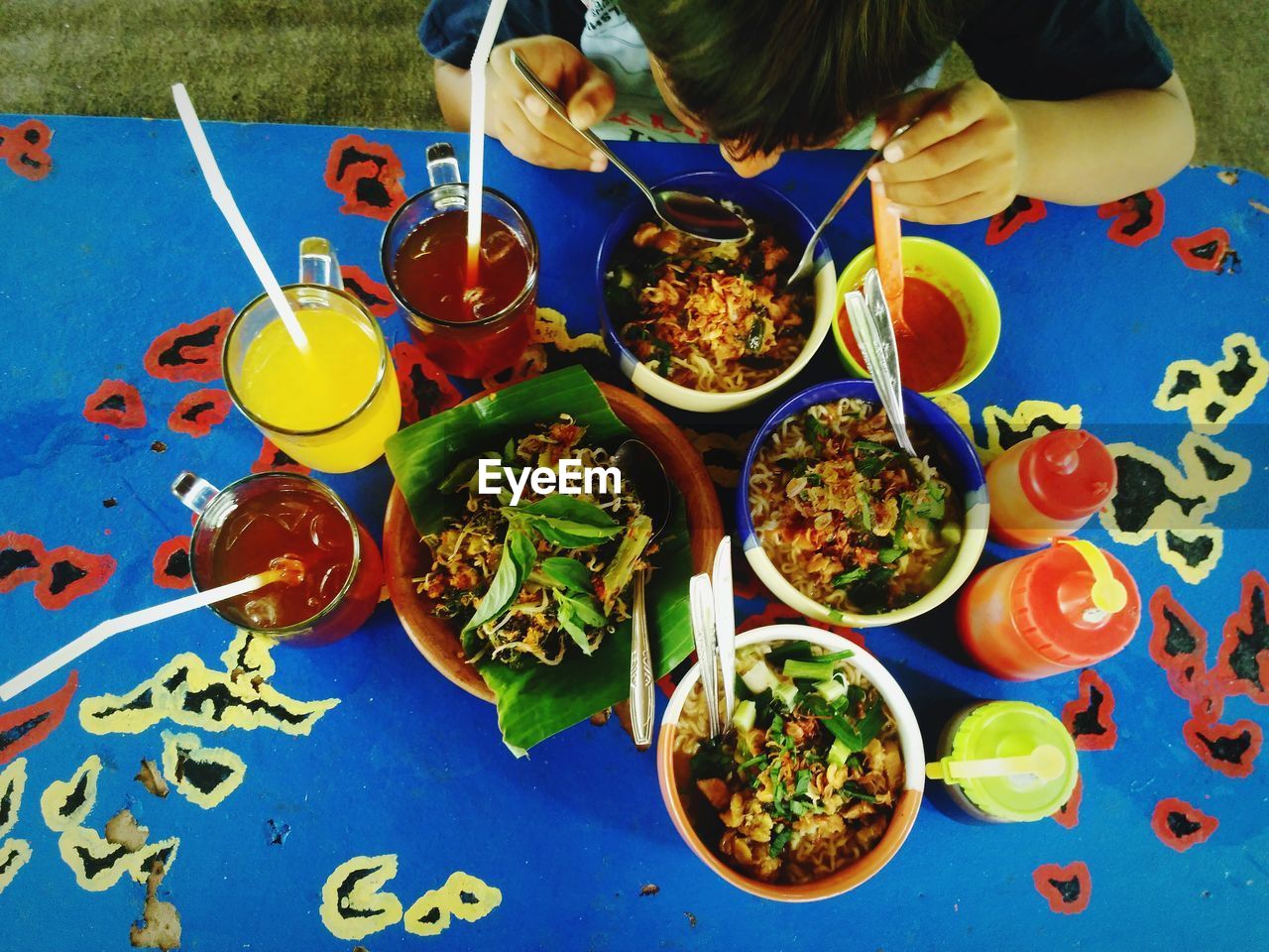 High angle view of food on table