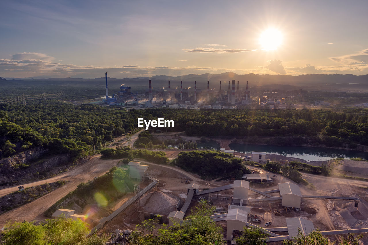 Aerial view of coal power plants .the machine is working to generate electricity. 