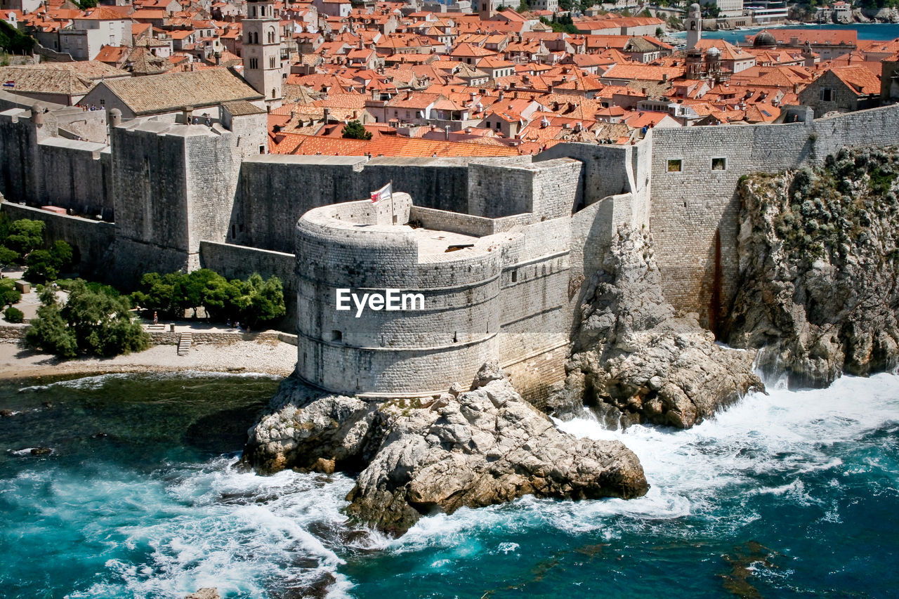 Elevated view of fortified town on cliff