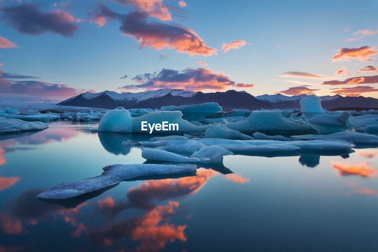 REFLECTION OF SKY ON LAKE DURING SUNSET