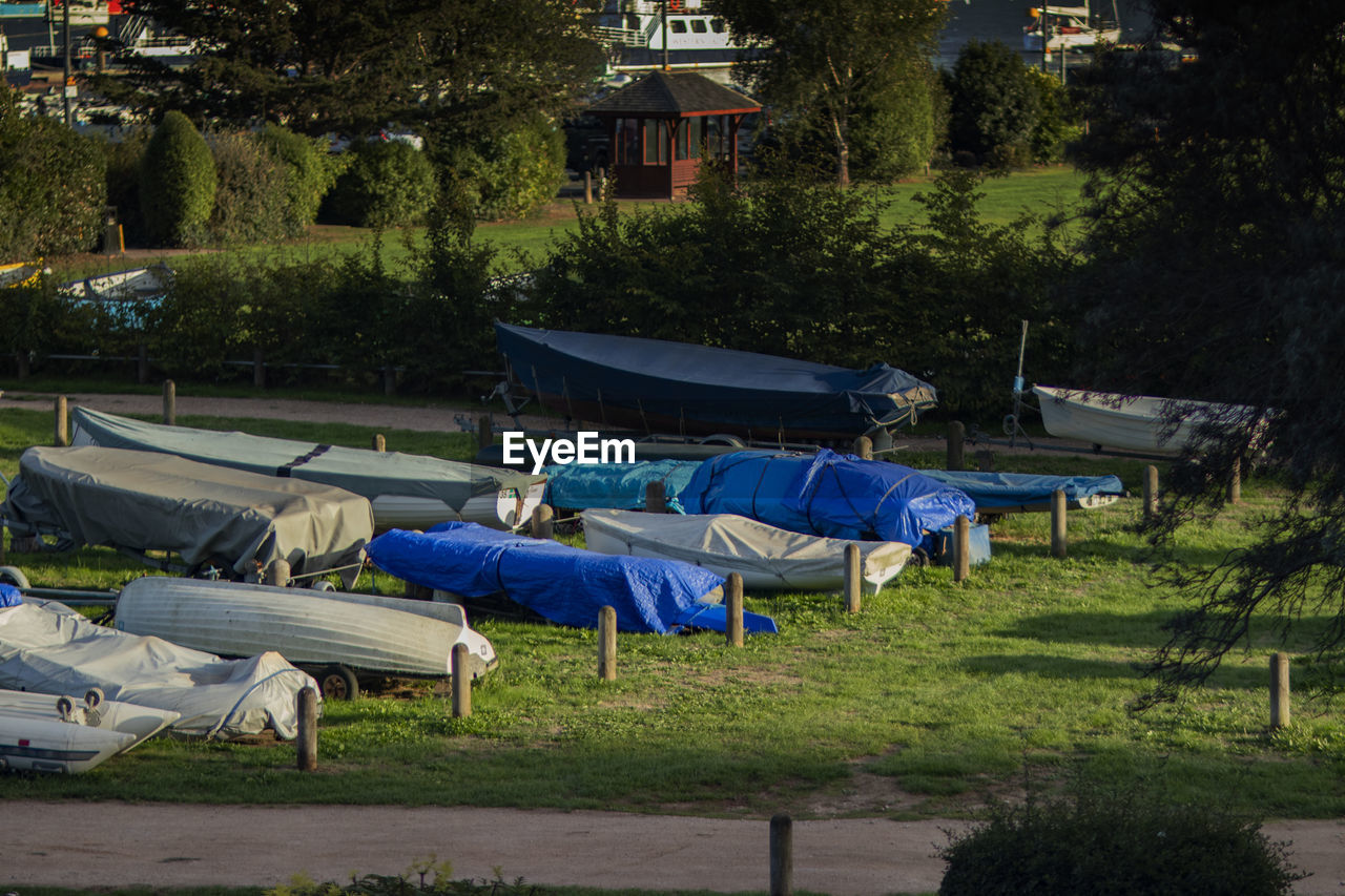 Boats moored in park