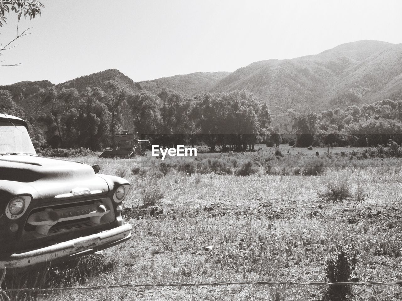 Side view of a cropped car on landscape