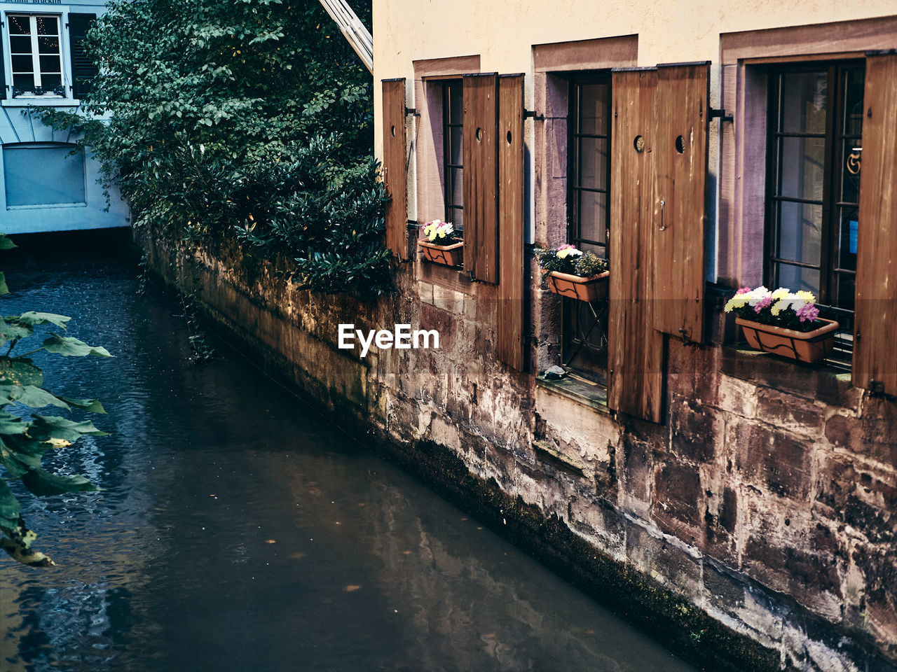 high angle view of built structures in canal