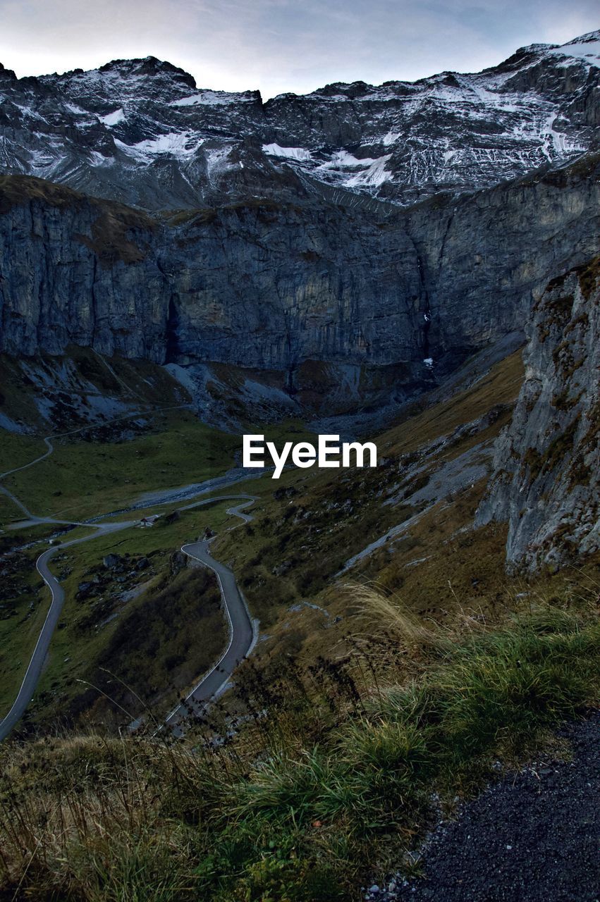 Scenic view of swiss mountains in the early morning.