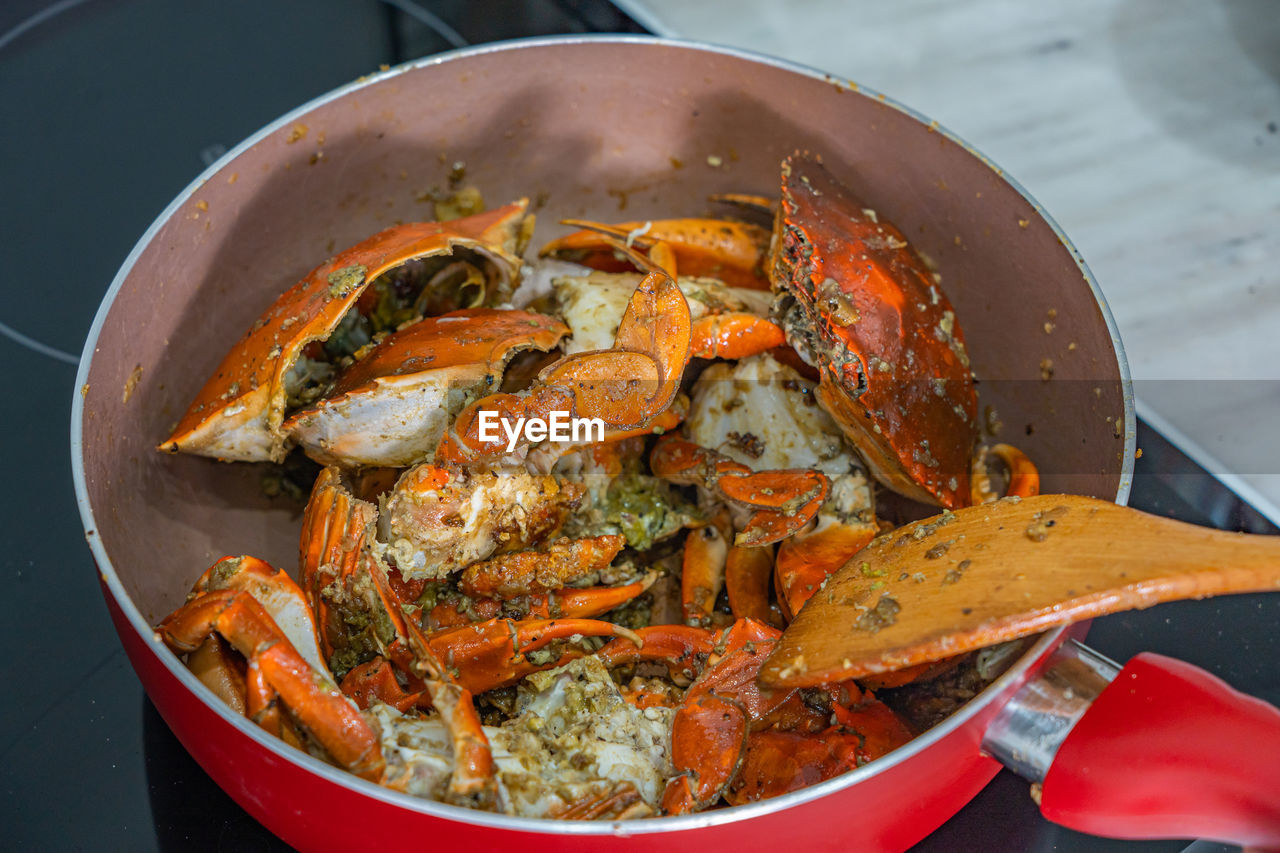 high angle view of seafood in bowl