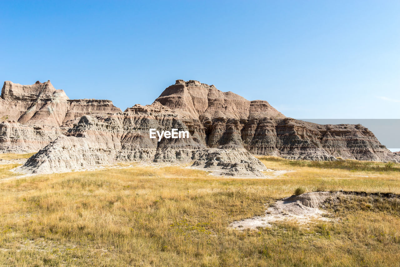 Rock formations on landscape against clear sky