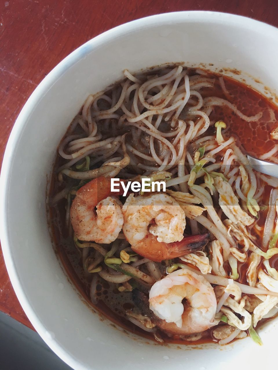 High angle view of noodles in bowl