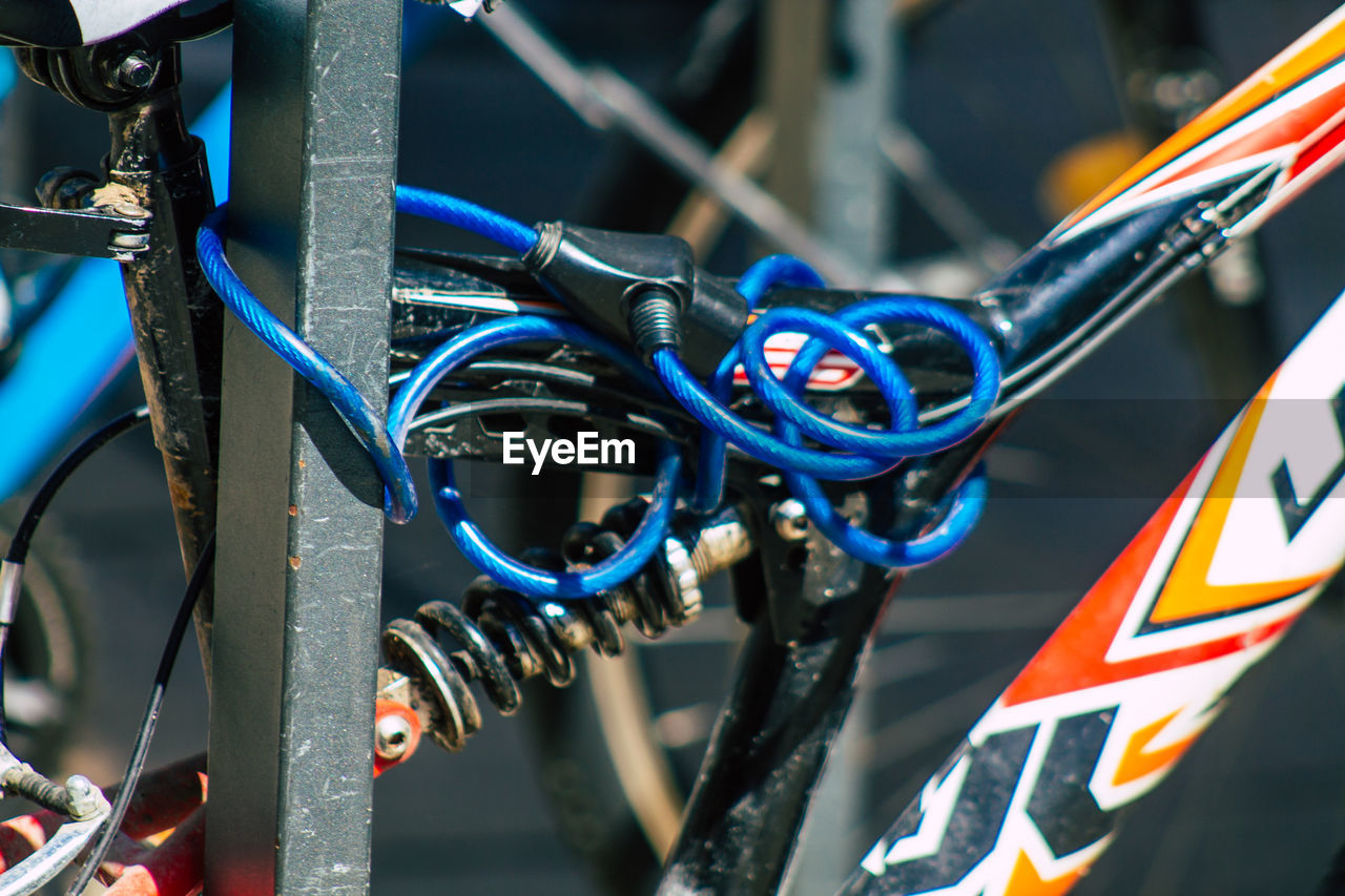 CLOSE-UP OF BICYCLE PARKED